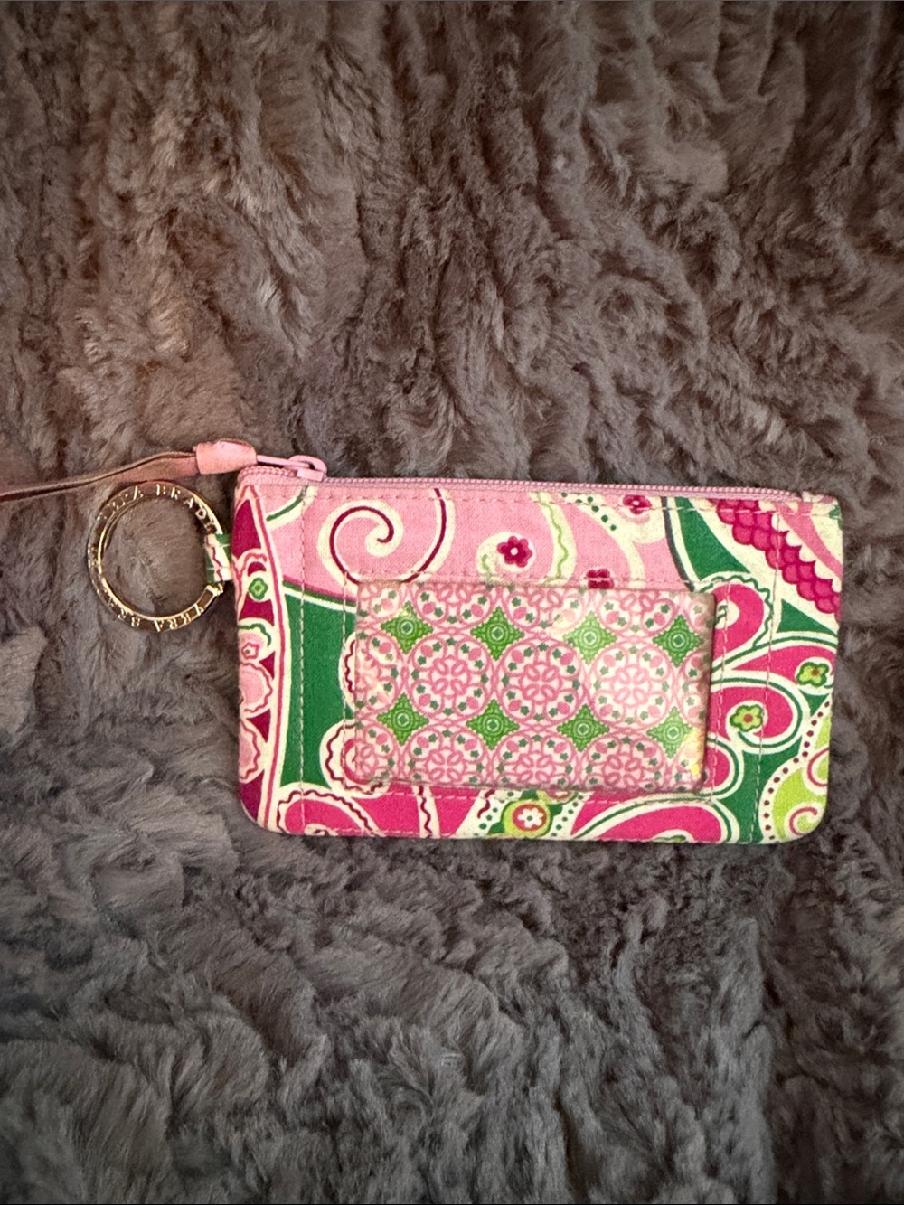 3 Vera Bradley Pink and Green Paisley Quilted cosmetic bags and card holder. - Picture 7 of 11